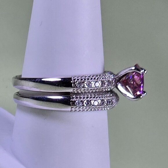 Pink 2 ct Moissanite Silver with CZ Accents and Channel-Set Band Size 9 - Picture 3 of 14